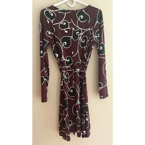 Ann Taylor Factory Small Burgundy and Black Heart Scroll Short Dress Long Sleeve - Picture 8 of 12
